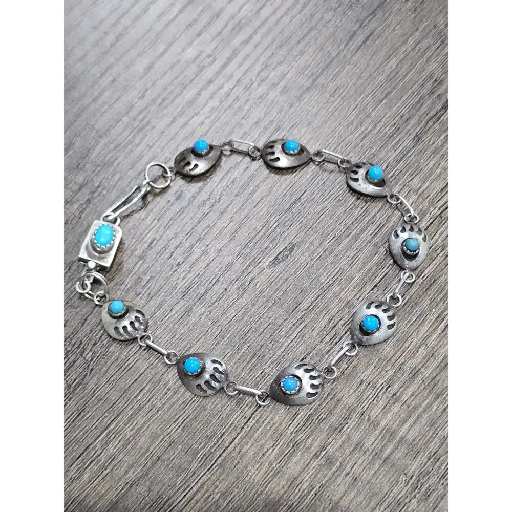 2x Navajo DY Sterling Bear paw Turquoise Repurposed Bracelet links 8